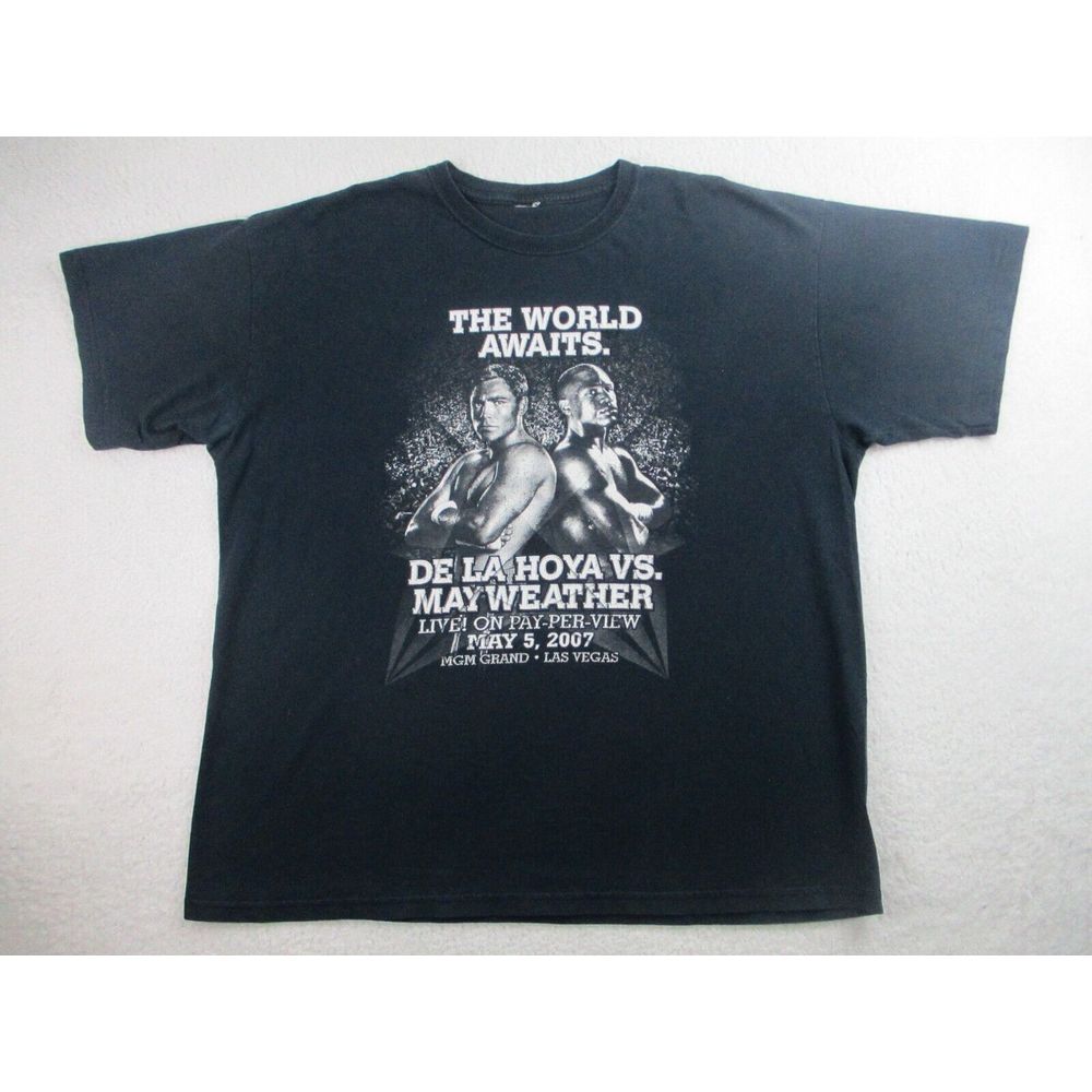 Mayweather Vs De La Hoya 2007 T Shirt 2xl Black Gildan The World Awaits Boxing